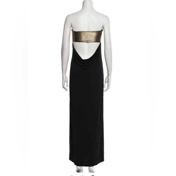 MARIE FRANCE VAN DAMME Elegant Black and Metallic Gold Strapless Dress - Picture 3 of 8